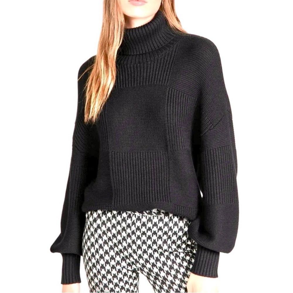 STAUD NWT Benny Heavyweight Block Ribbed Knit Turtleneck Sweater